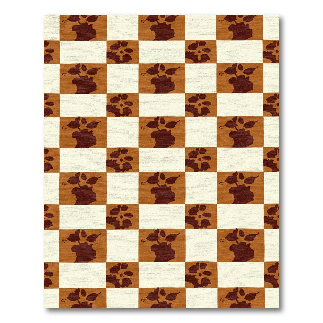 Brown Floral Checkered Silhouette Rug