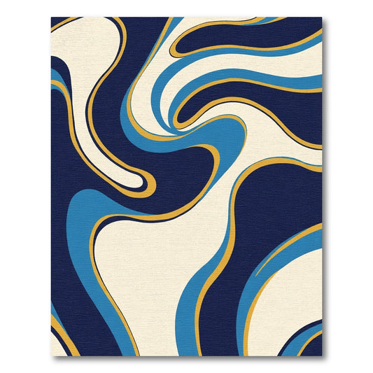 Retro Swirl Navy Blue Cream Gold Rug