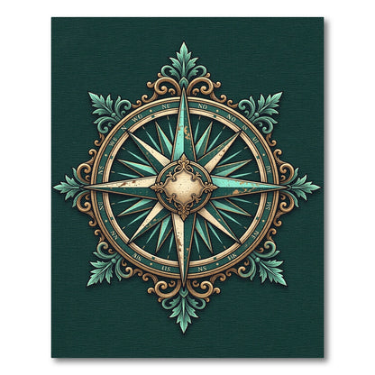 Ornate Teal and Gold Compass Medallion Rug