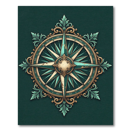 Ornate Teal and Gold Compass Medallion Rug