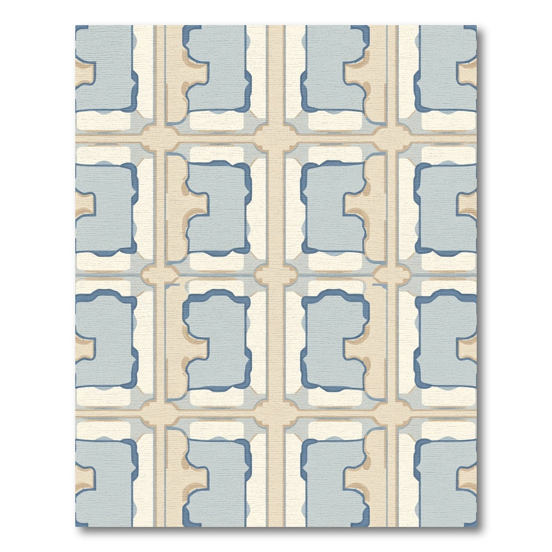 Pale Blue Tan Geometric Frame Rug
