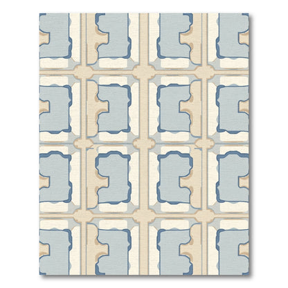 Pale Blue Tan Geometric Frame Rug