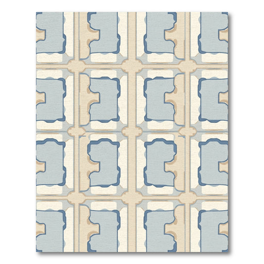 Pale Blue Tan Geometric Frame Rug