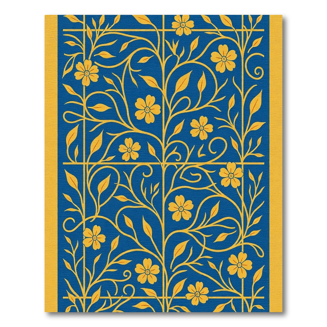 Golden Floral Vine Blue Backdrop Rug