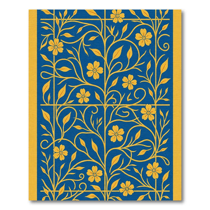 Golden Floral Vine Blue Backdrop Rug