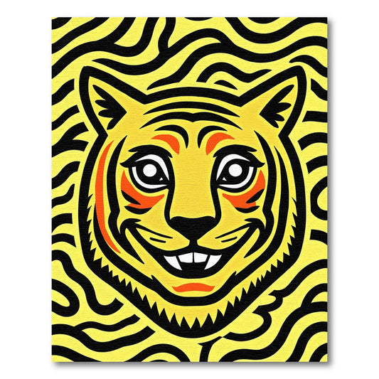 Bold Yellow Tiger Face Stripes Rug