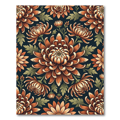 Moody Burnt Orange Chrysanthemum Botanical Rug