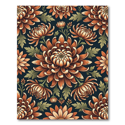 Moody Burnt Orange Chrysanthemum Botanical Rug