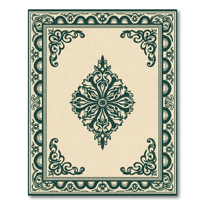 Elegant Cream Forest Green Medallion Rug