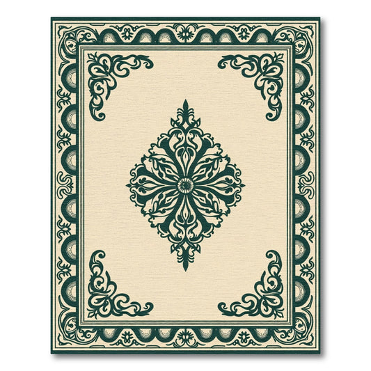 Elegant Cream Forest Green Medallion Rug