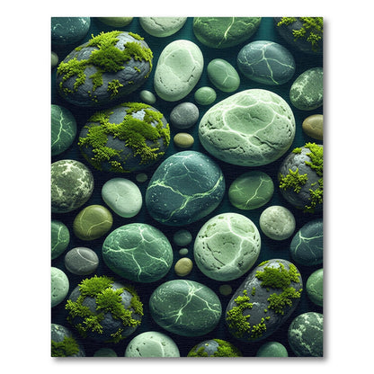 Textured Green Leafy Stone Collection Rug
