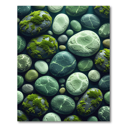 Textured Green Leafy Stone Collection Rug