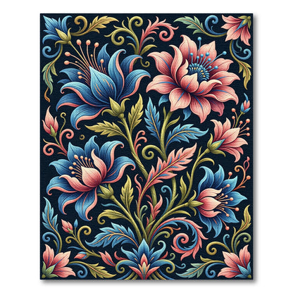 Vibrant Blue and Coral Floral Scroll Rug