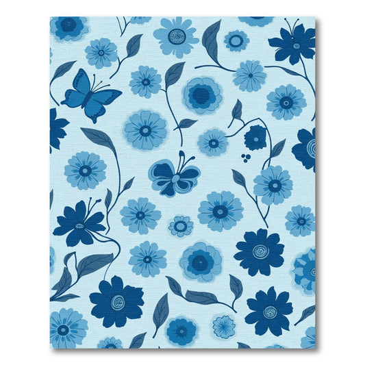 Shades of Blue Floral Butterfly Garden Rug