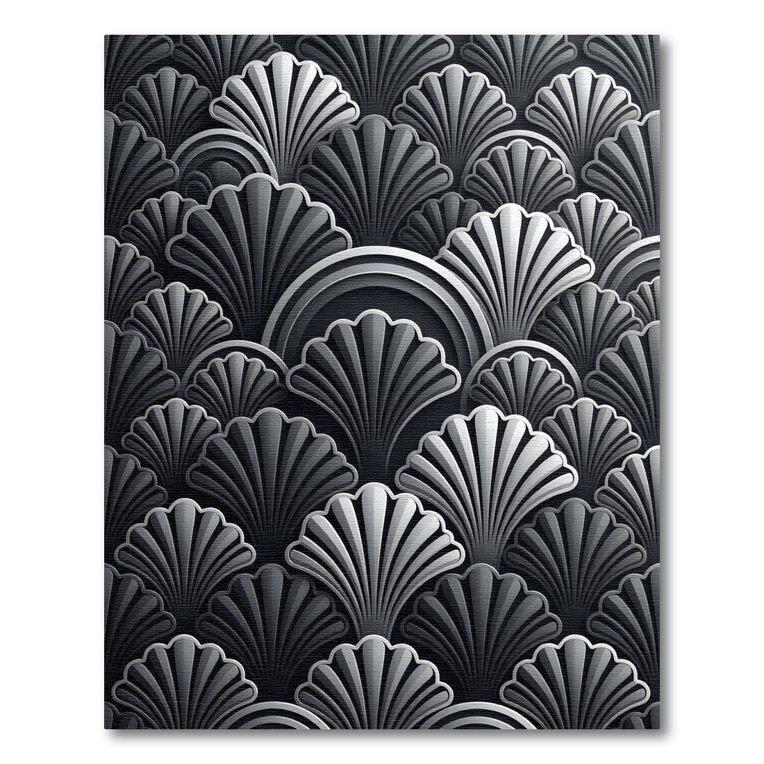 Sophisticated Midnight Silver Art Deco Fan Rug