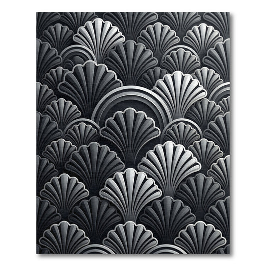 Sophisticated Midnight Silver Art Deco Fan Rug