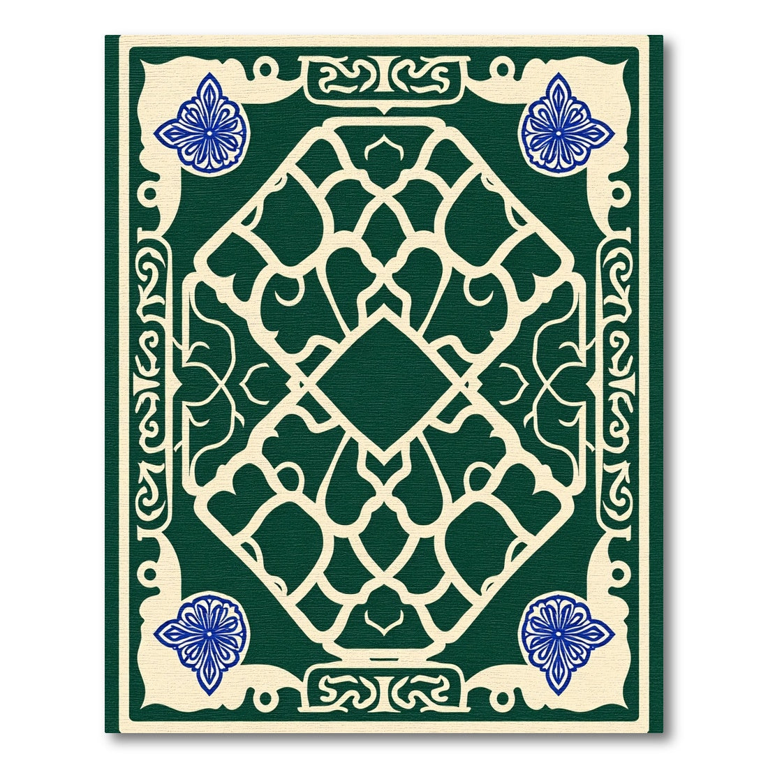 Deep Emerald Cream Lattice Floral Rug