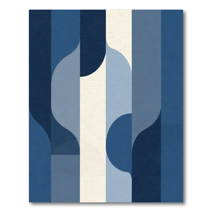 Deep Blue Abstract Curved Stripe Rug