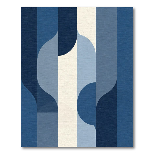 Deep Blue Abstract Curved Stripe Rug