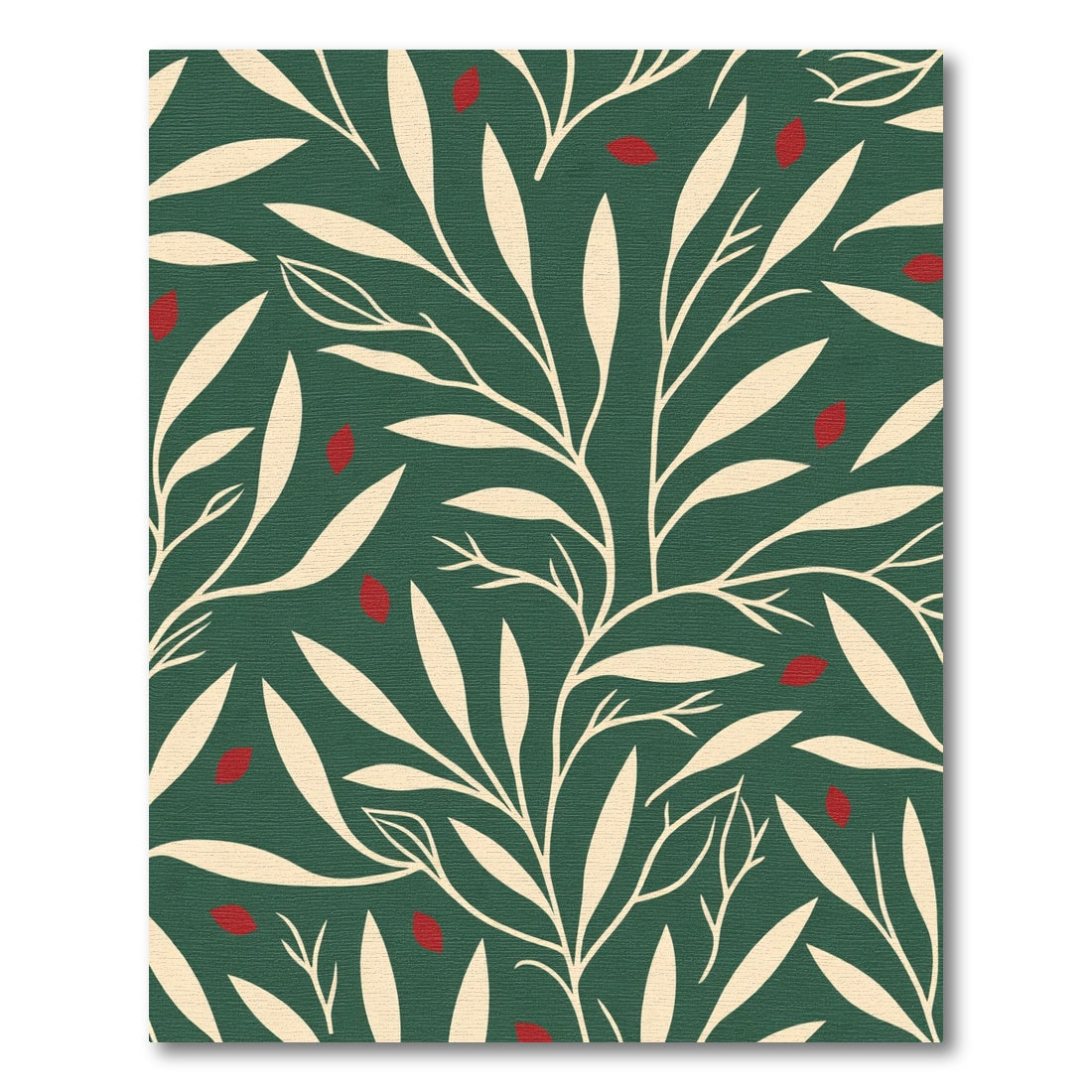 Green Ivory Red Botanical Vine Rug