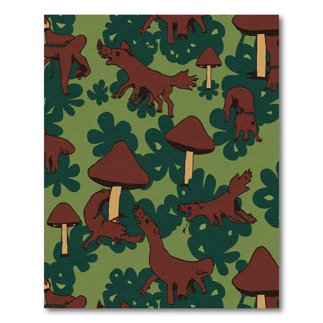 Brown Woodland Creatures Mushroom Forest Rug