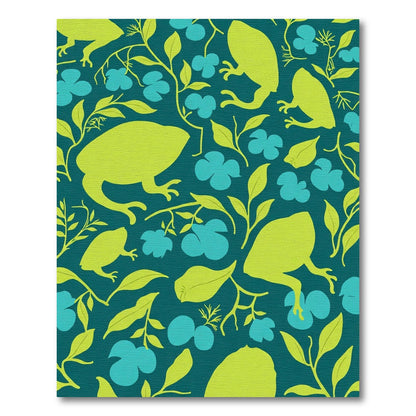 Bright Lime Frog Floral Garden Rug