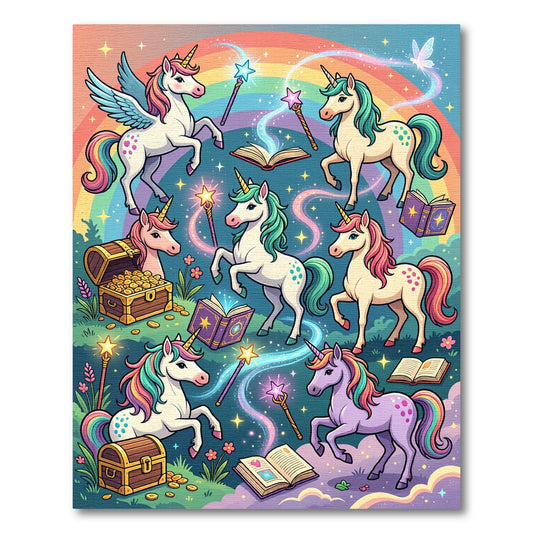 Magical Rainbow Unicorn Enchanted Forest Rug