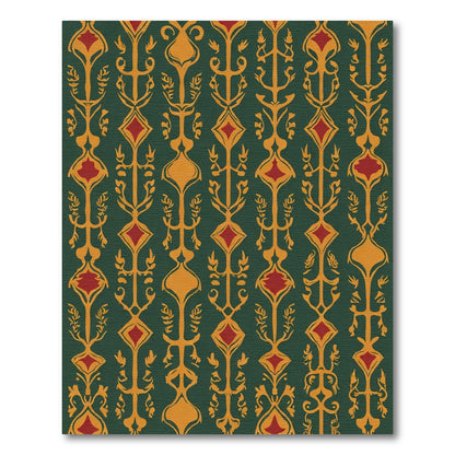 Emerald Gold Red Art Nouveau Medallion Rug