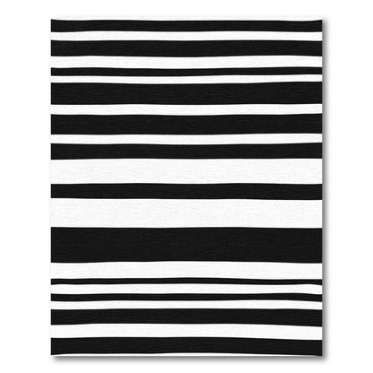 Bold Black White Uneven Stripe Rug