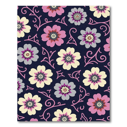 Pink Floral Medallions Navy Background Rug