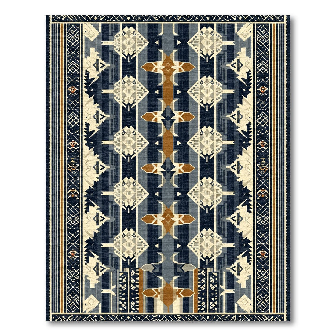 Navajo Inspired Blue Geometric Stripe Rug