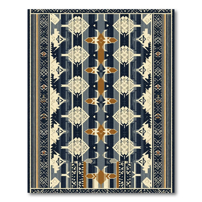 Navajo Inspired Blue Geometric Stripe Rug