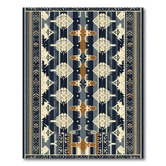 Navajo Inspired Blue Geometric Stripe Rug