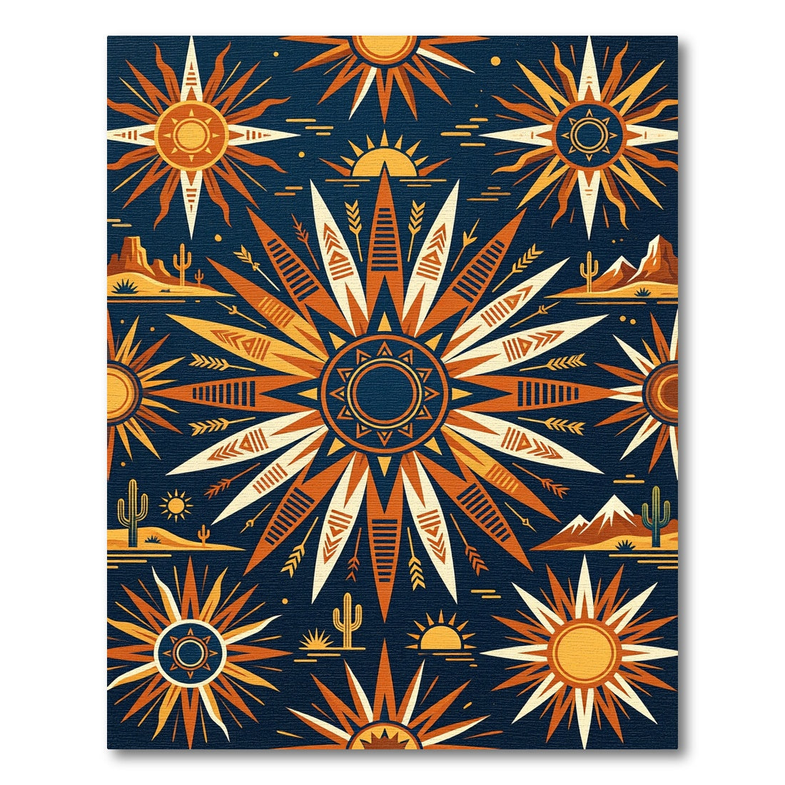 Celestial Desert Sun Geometric Navy Rug