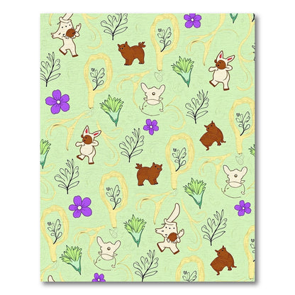 Whimsical Cream Animals Purple Flowers Rug