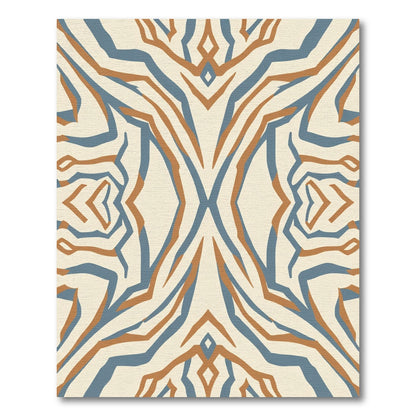 Abstract Blue Tan Zebra Stripes Rug