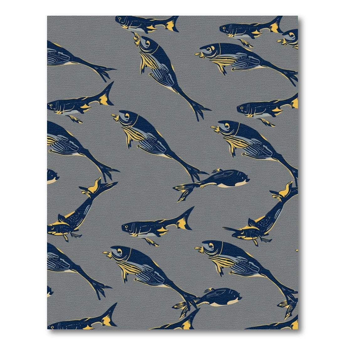 Deep Blue Yellow Fish School Rug