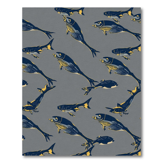 Deep Blue Yellow Fish School Rug
