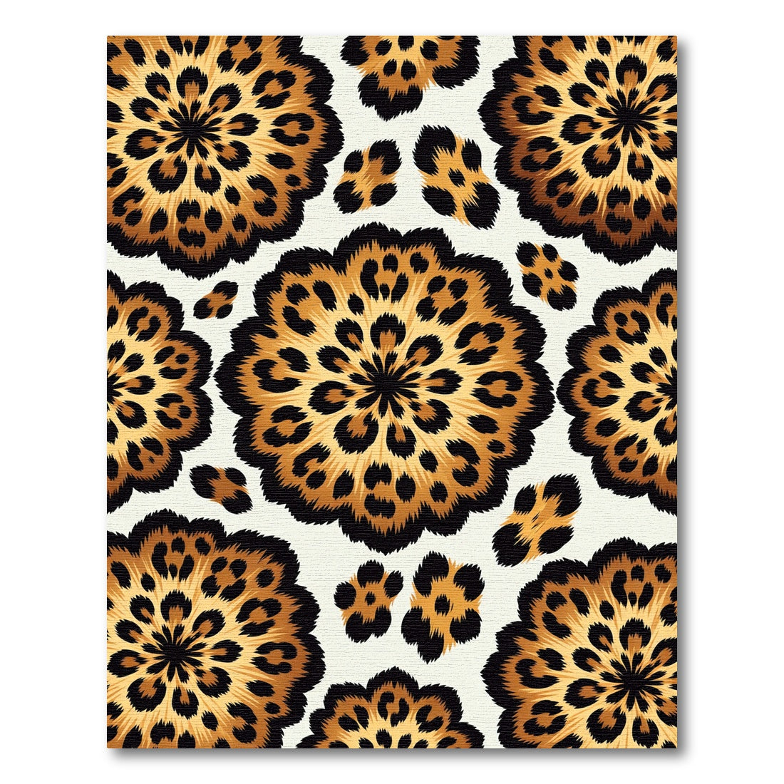 Golden Leopard Floral Medallion Rug