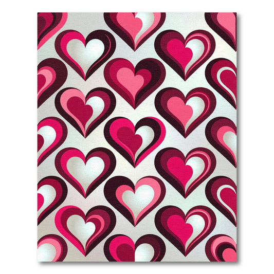 Retro Pink Layered Heart Arrangement Rug