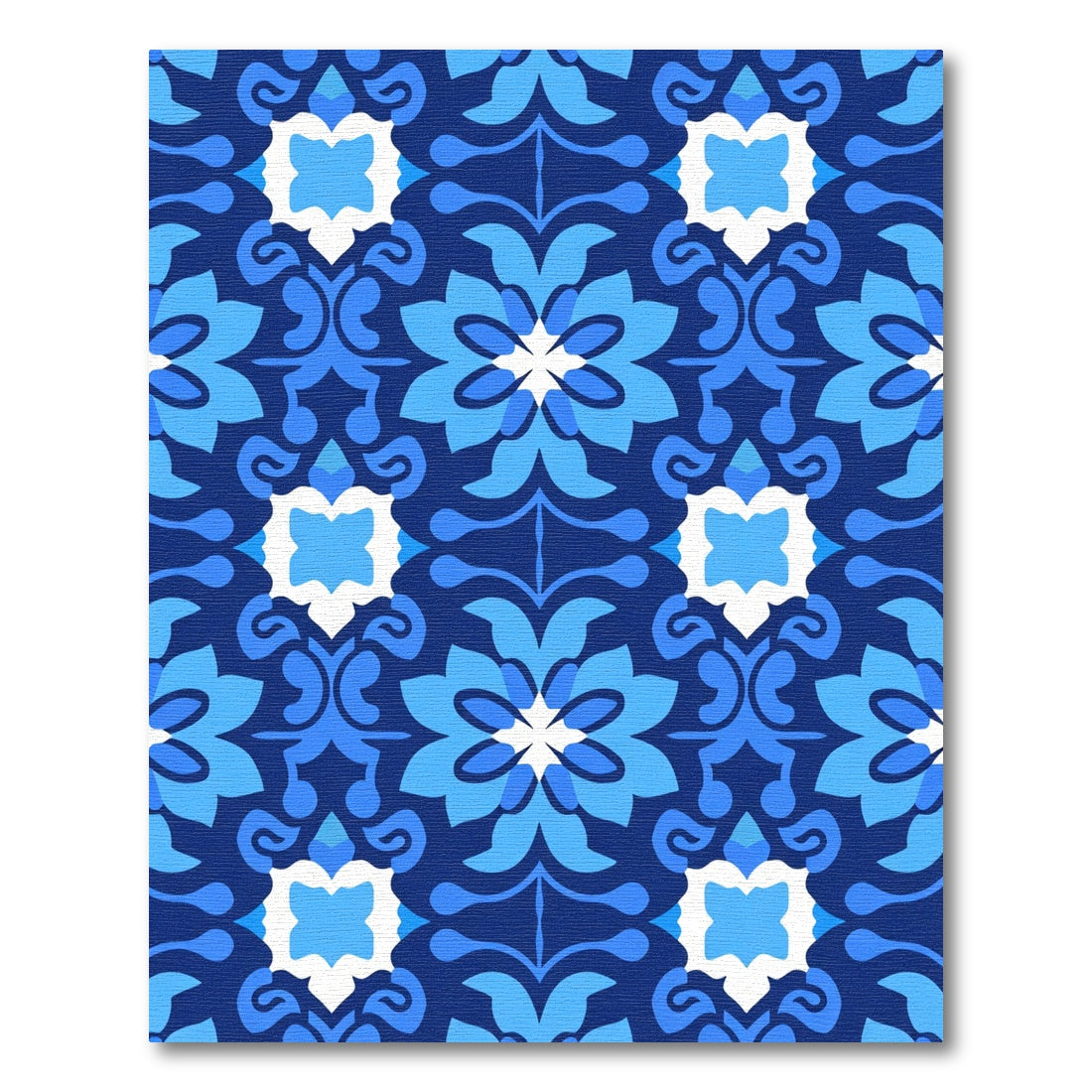 Deep Blue Floral Tile Medallion Rug