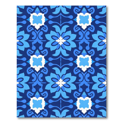 Deep Blue Floral Tile Medallion Rug