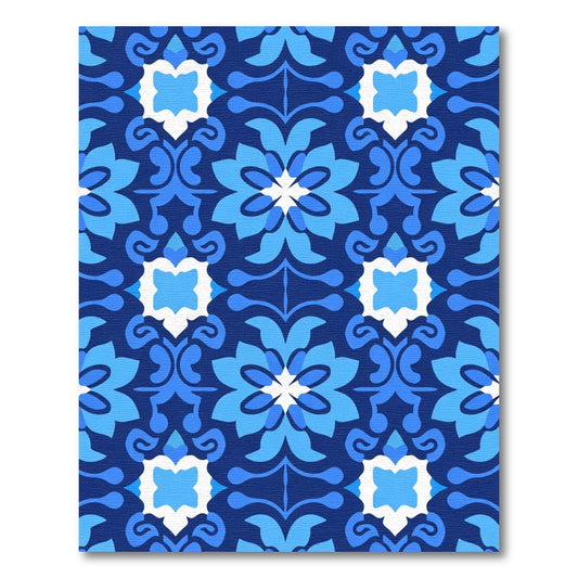 Deep Blue Floral Tile Medallion Rug