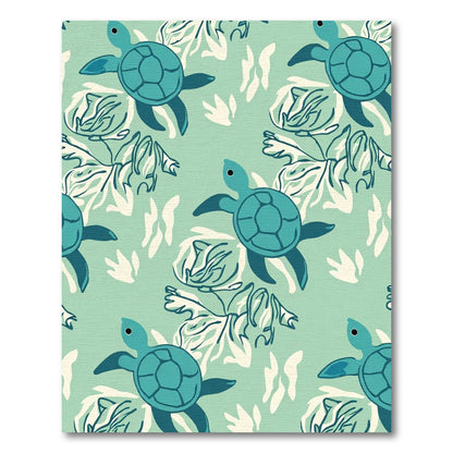 Aqua Sea Turtle Botanical Scene Rug