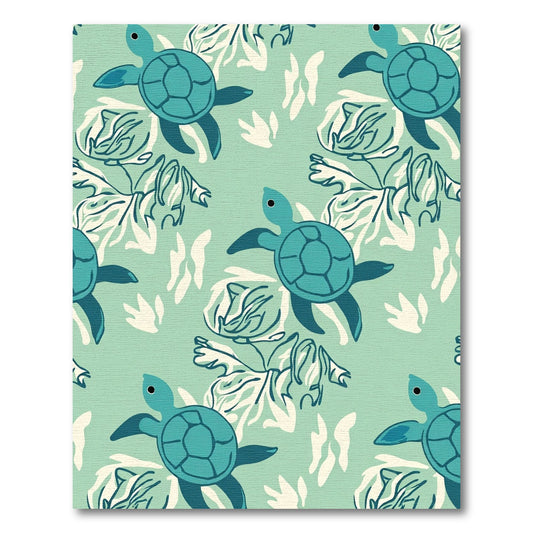 Aqua Sea Turtle Botanical Scene Rug