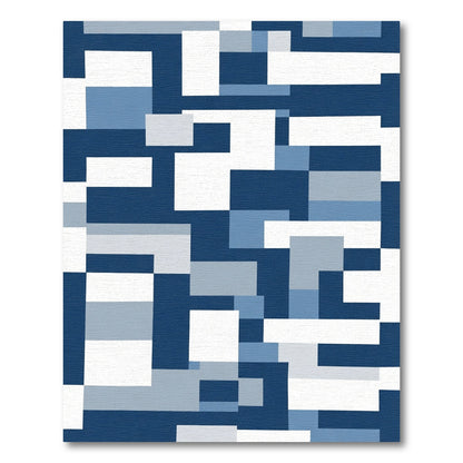 Modern Blue Abstract Geometric Blocks Rug