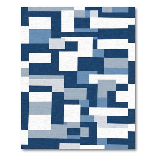 Modern Blue Abstract Geometric Blocks Rug