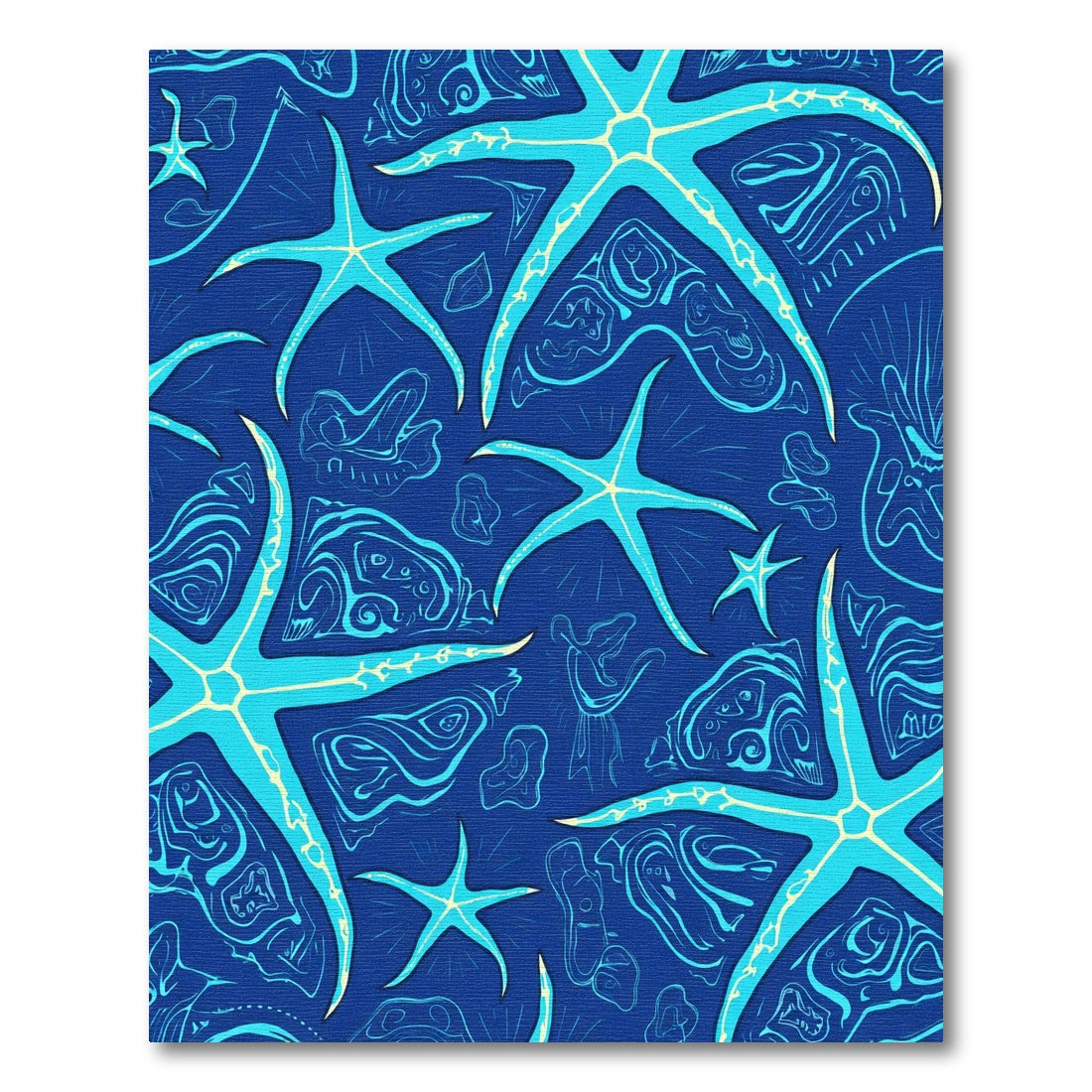 Blue Starfish Swirls Underwater Scene Rug