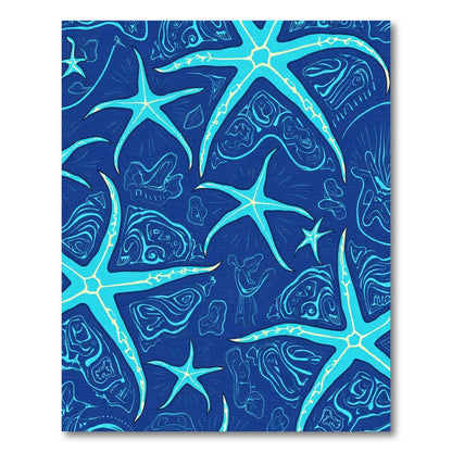 Blue Starfish Swirls Underwater Scene Rug