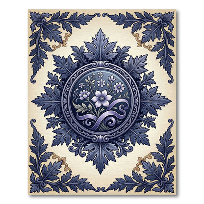 Deep Blue Floral Acanthus Scroll Medallion Rug